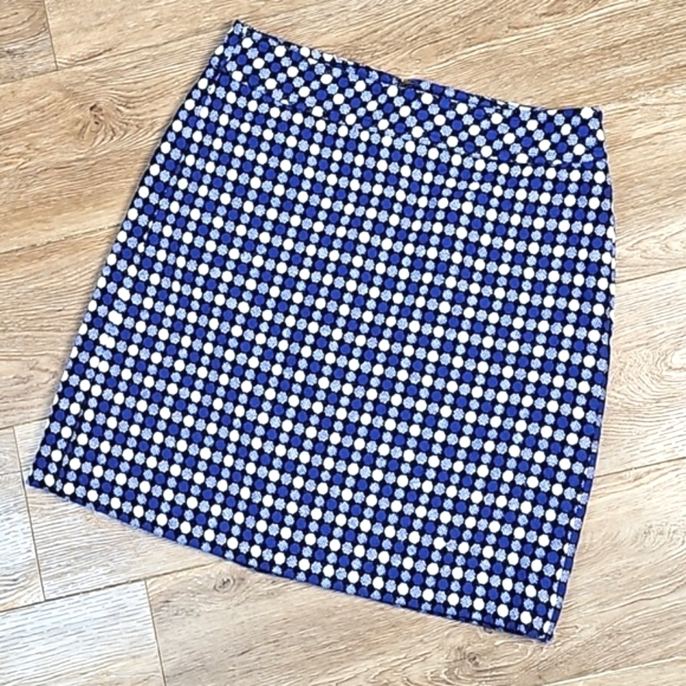 Talbots Wool Blend Tweed Royal Blue Black & White Mod Polka Dot Pattern Skirt - Picture 2 of 13